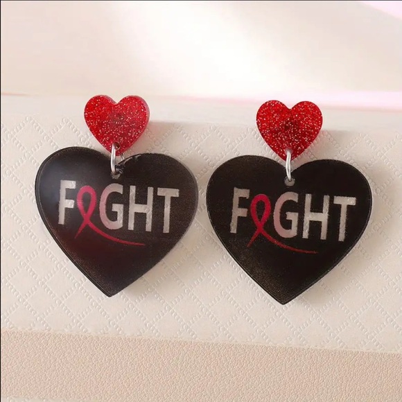 Women’s Breast Cancer Awareness Fight Acrylic Lightweight Dangle Earrings - Picture 1 of 1